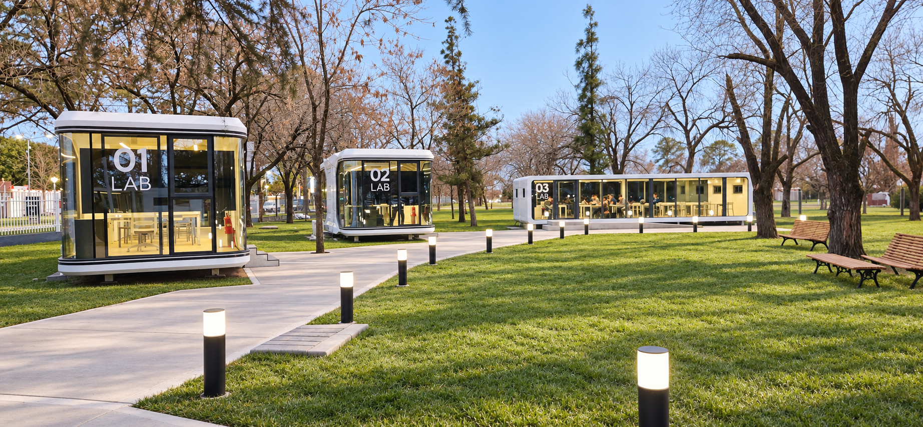 Laboratorios del HUB de Innovación UGR rodeados de árboles y espacios verdes